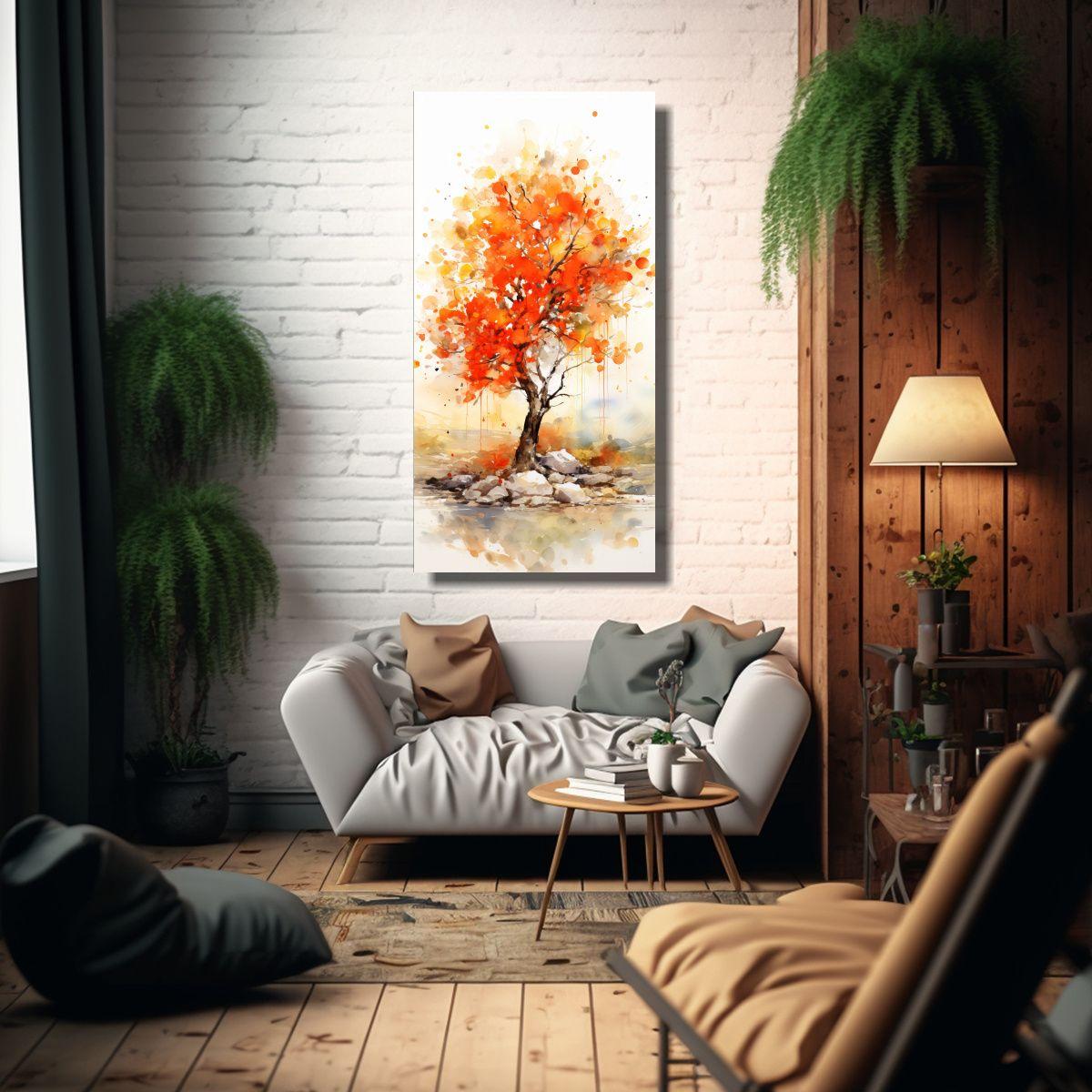 Pintura Abstracta De árbol Naranja Con Colores 60x120 Cm-2