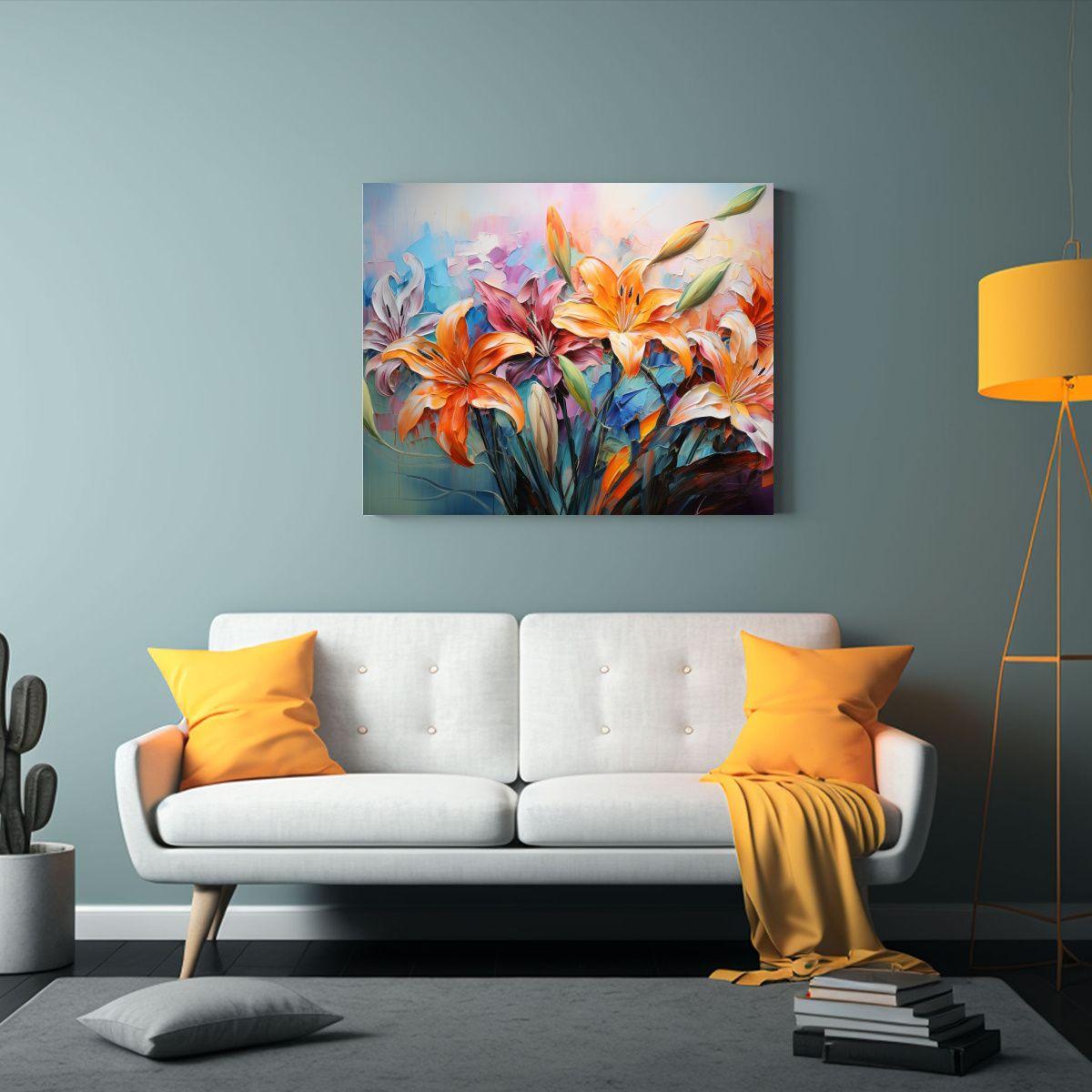 Pintura De Flores Vibrantes En Lienzo Estilo Víb. 90x60cm-2