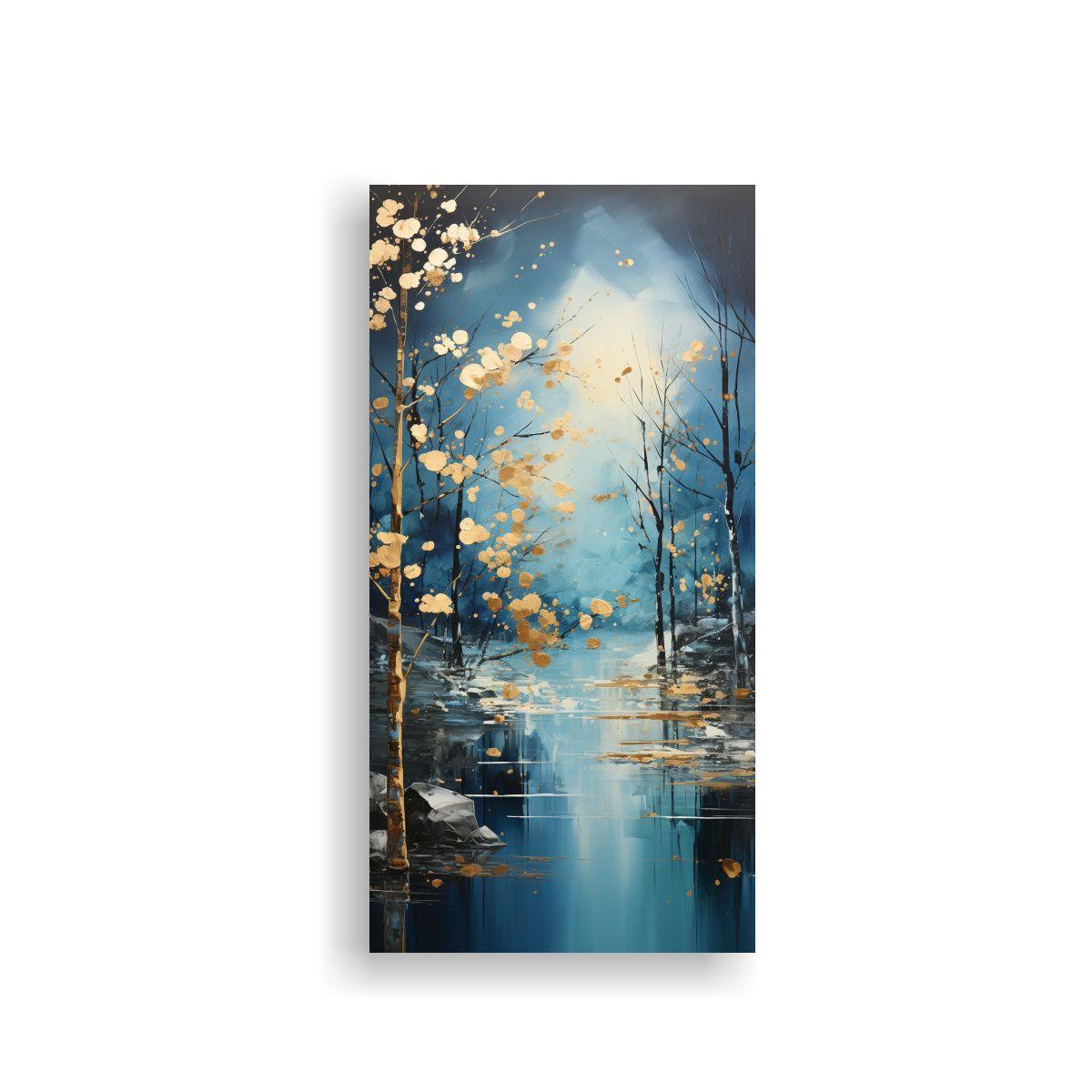 Pintura Abstracta De árboles En Plata Y Blanco 30x60cm-0