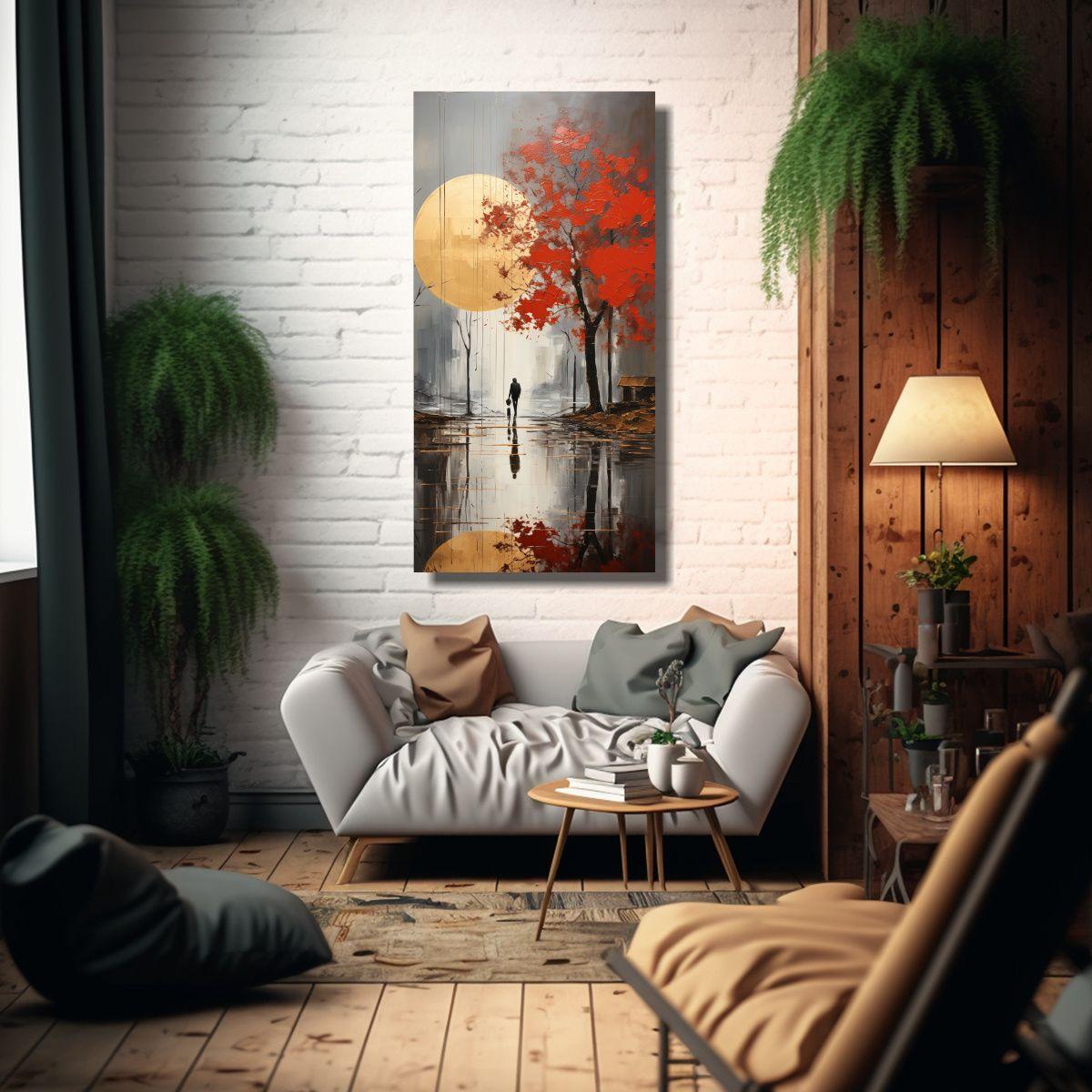 Pintura Abstracta De árboles En Plata Y Oro En 30x60cm-2