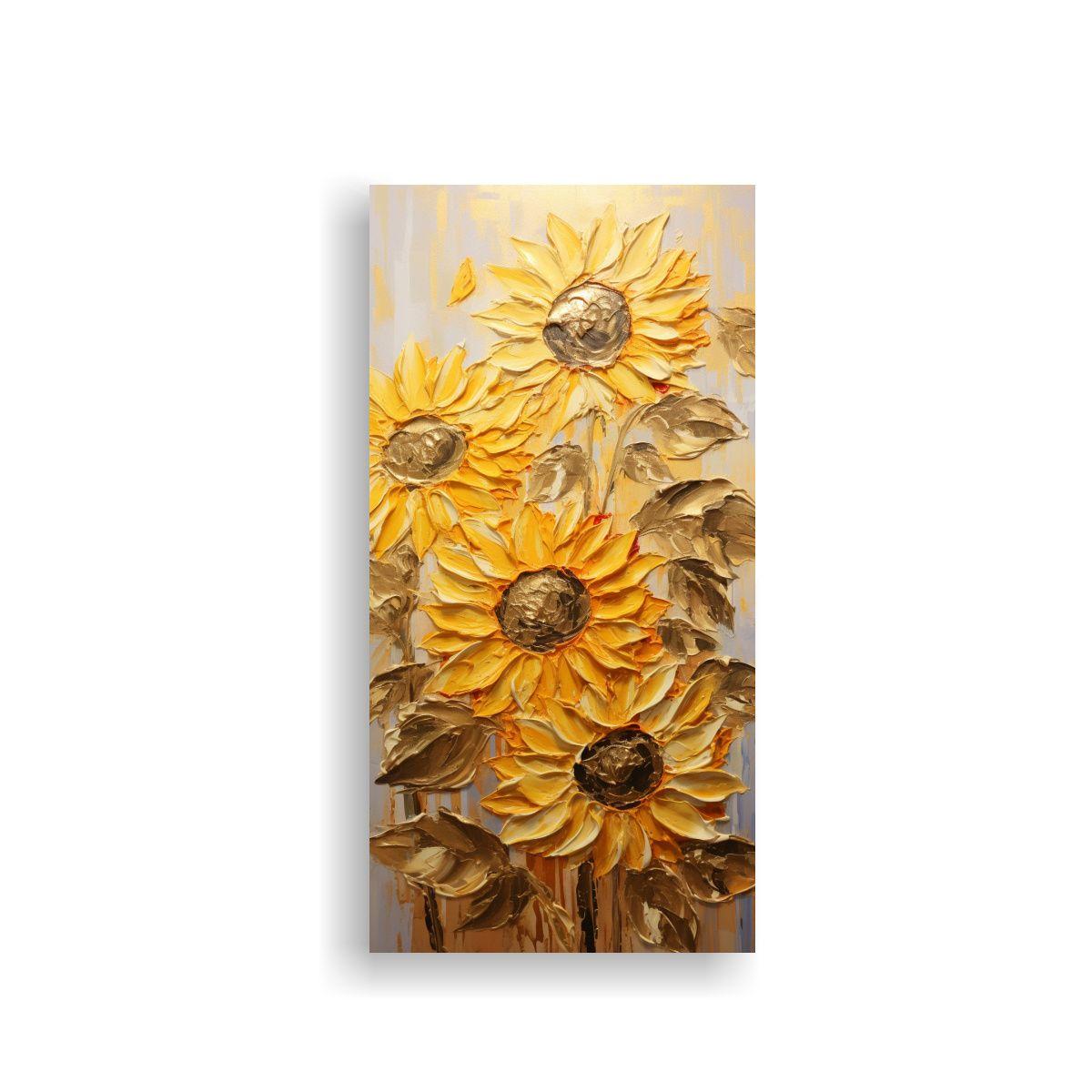 Pintura En Lienzo De Girasoles Dorados: Arte Y Dis 30x60cm-0