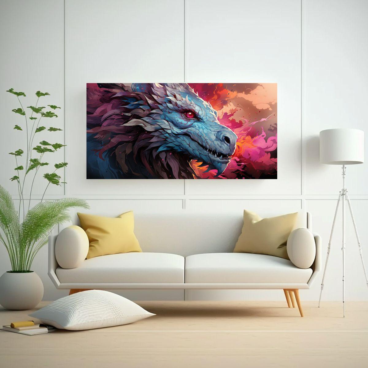 Cuadro Movimiento: Dragón En Tonos Pastel, 100x50cm-2