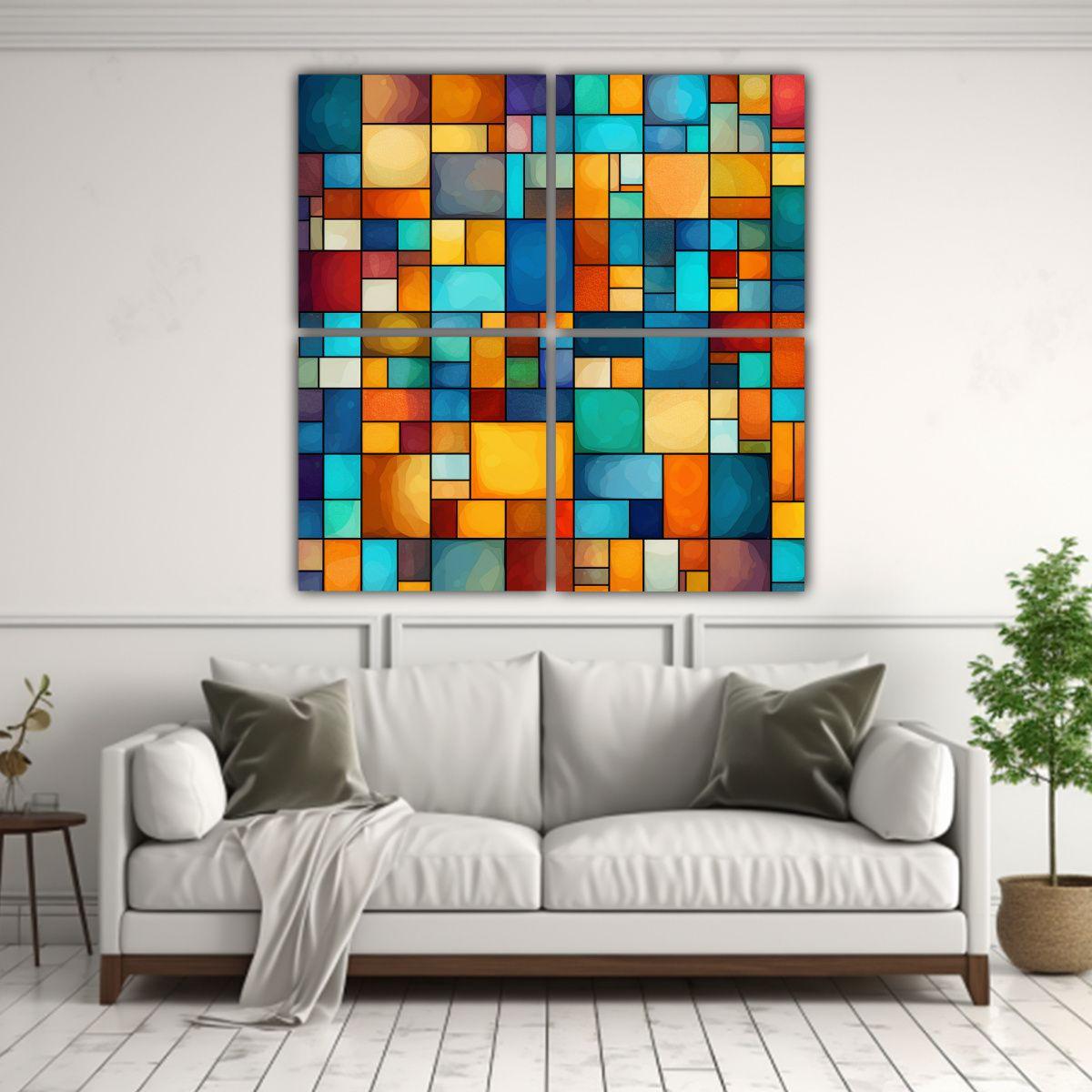 Pinturas Decorativas Con Fondo Mosaico Colorido 120x120 Cm-2