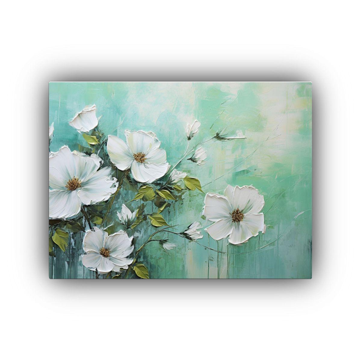 Cuadro Floral Verde En Tela Estilo Bastidor 60x40cm-0