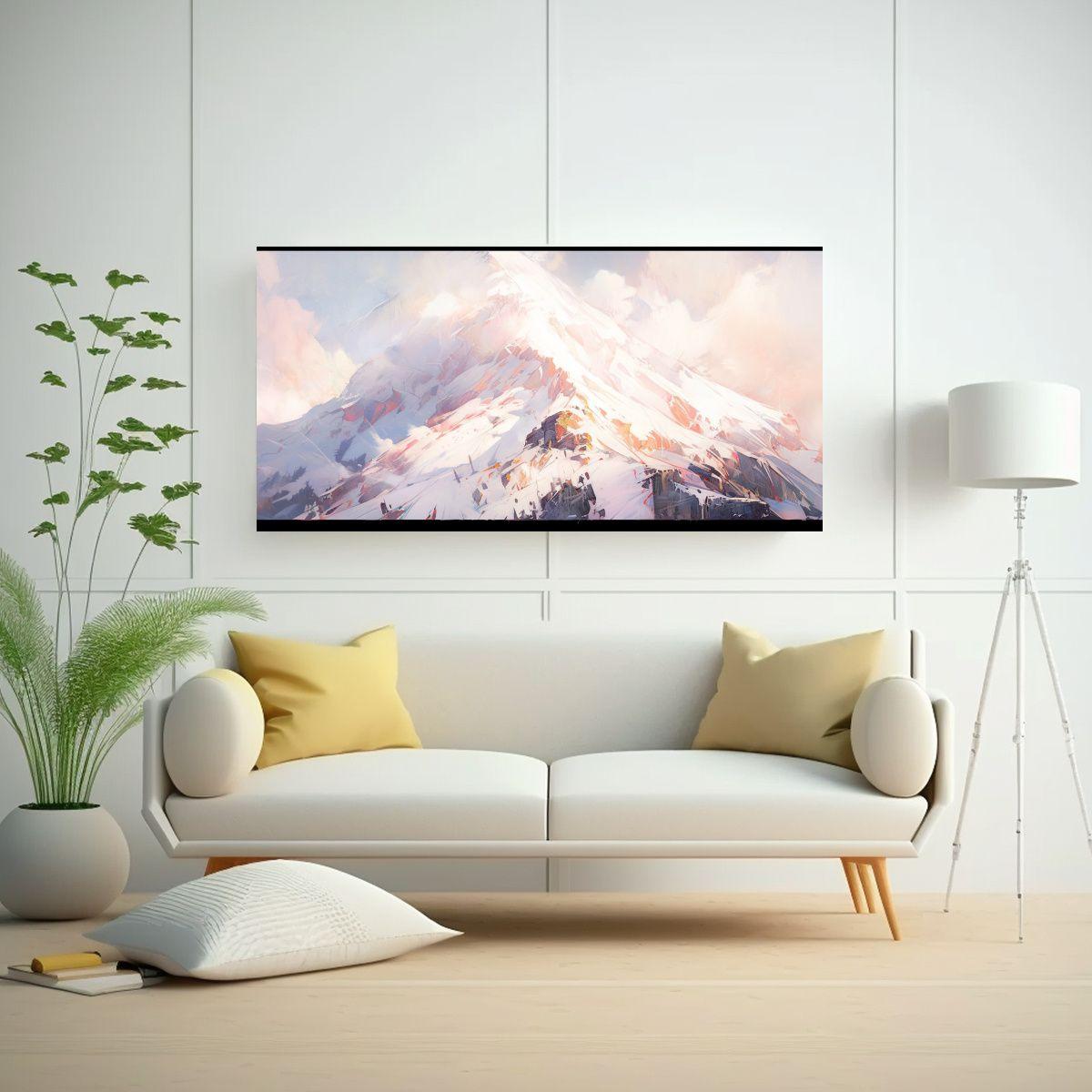 Pintura Abstracta Refinada De Montañas Nevadas Co 80x40cm-2