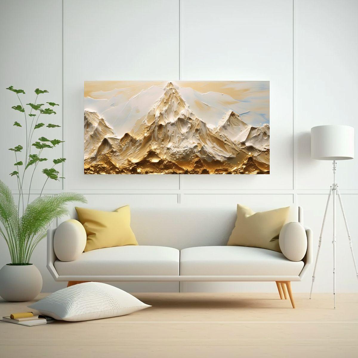 Pintura Montaña Nevada Con Inscripción En Tela 100x50 Cm-2