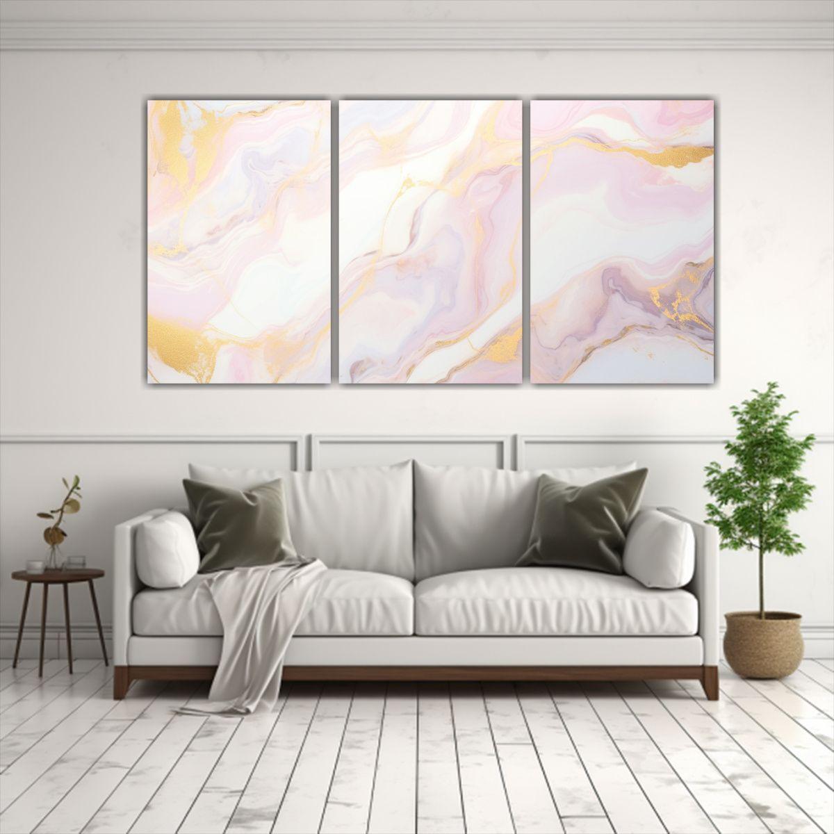 Tres Lienzos Cuadro Majestuosas En Mármol 120x60 Cm-2