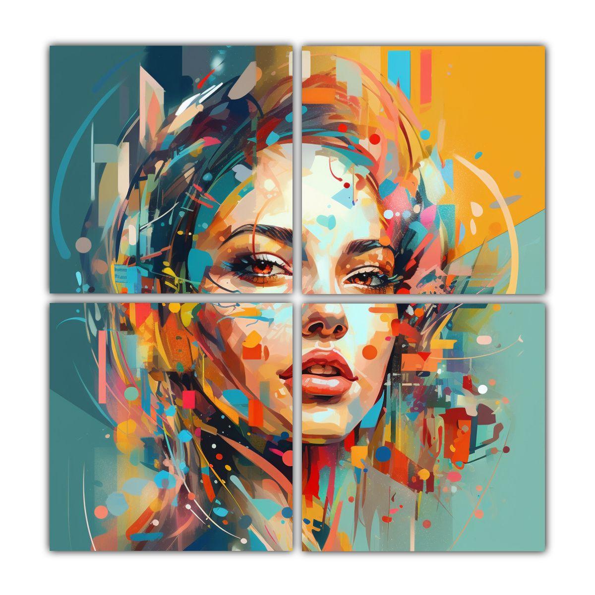 Cuatro Telas En Bastidor: Composición Dinámica 200x200 Cm-0