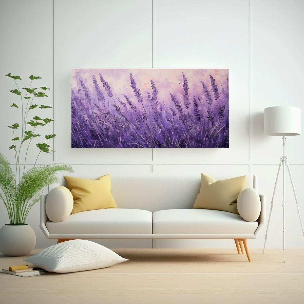 Cuadro En Bastidor Impreso Hierbas Tonos Lavanda 60x30cm-2