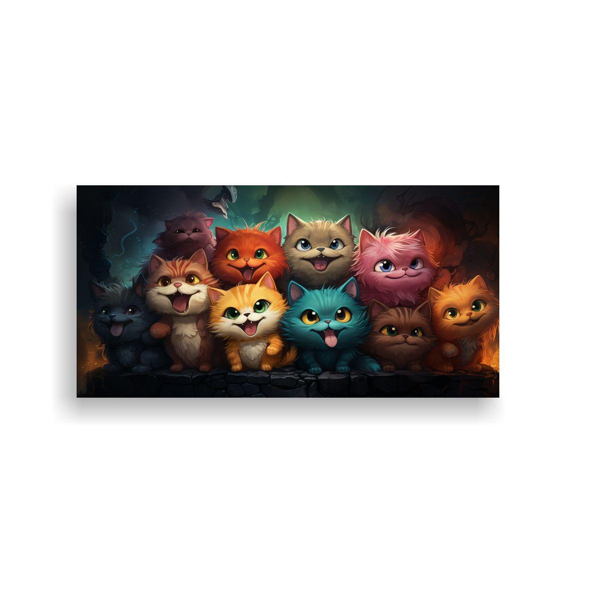 Cuadro Tela Acuarela Gatos Colores Sobre Montón 120x60cm-0
