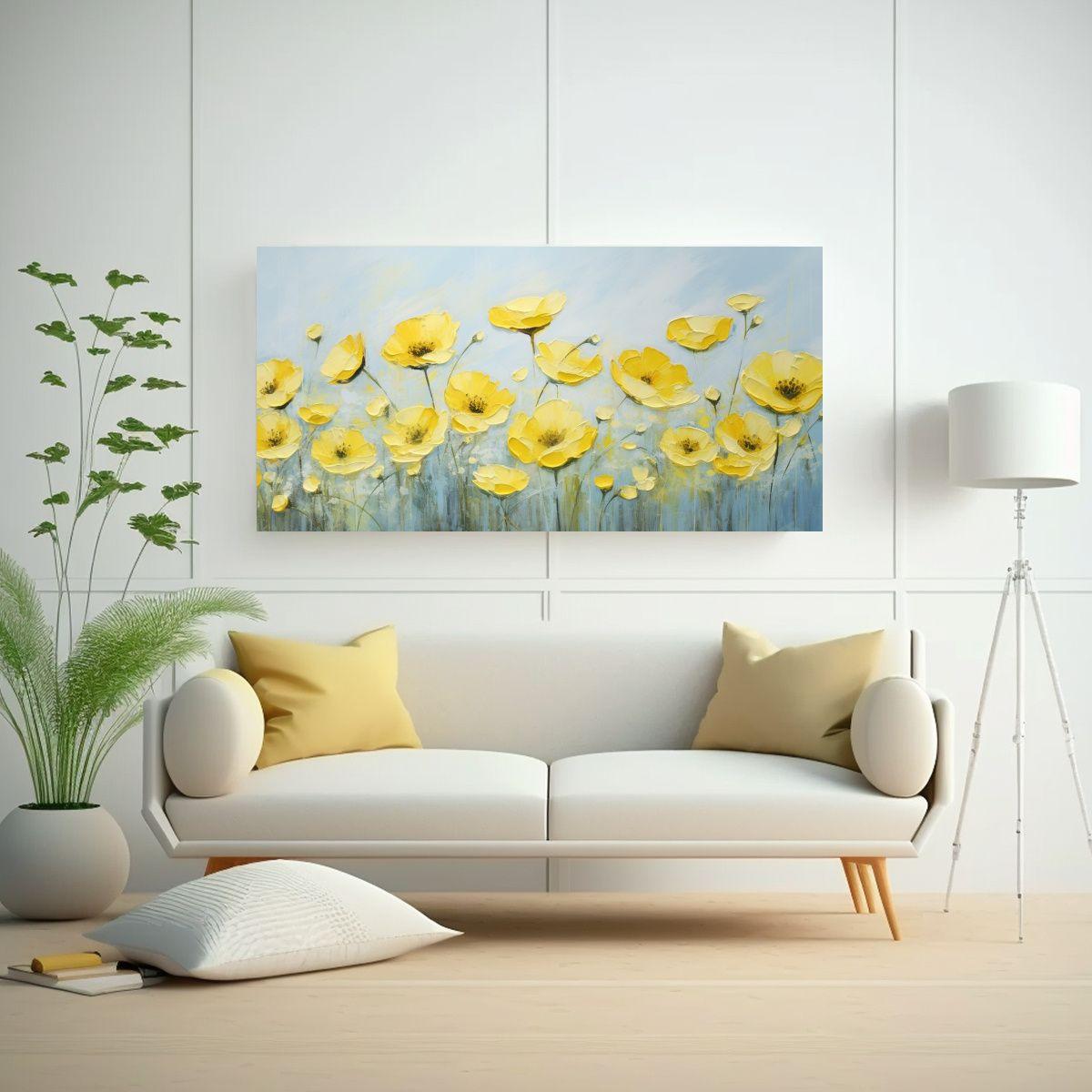 Cuadro Abstracto De Flores De Buttercups En 100x50cm-2