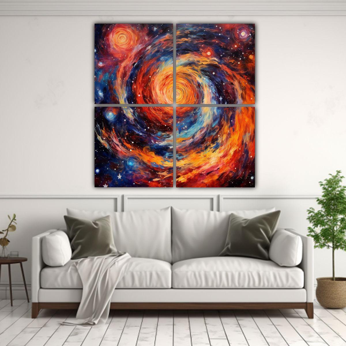 Cuadro Clásico De 4 Telas En Bastidor Moderno 200x200 Cm-2
