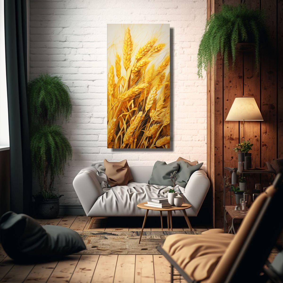 Pintura Abstracta De Granos De Trigo En Lienzo 30x60cm-2