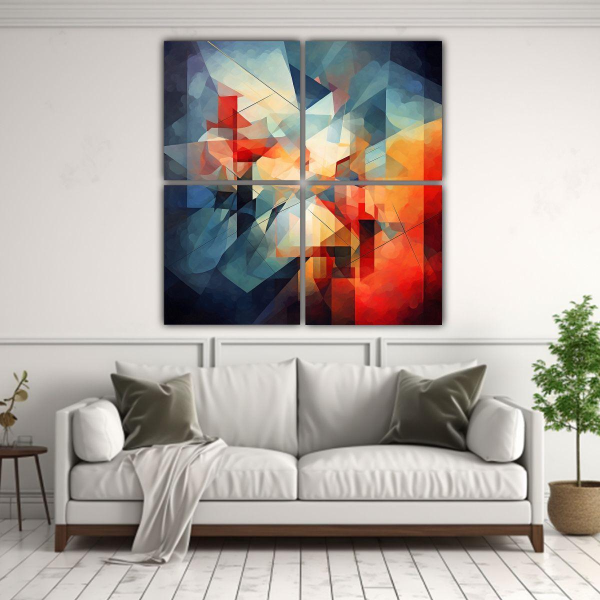 Cuatro Lienzos Expresión Minimalista Geométrica 160x160 Cm-2