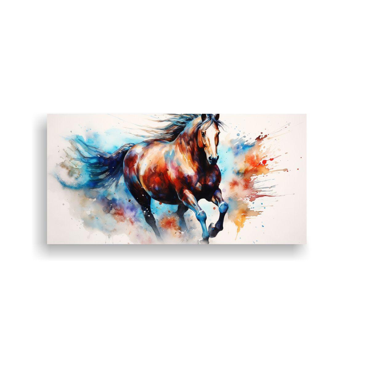 Pintura Al Acuarela De Caballo Colorido Estilo 120x60cm-0