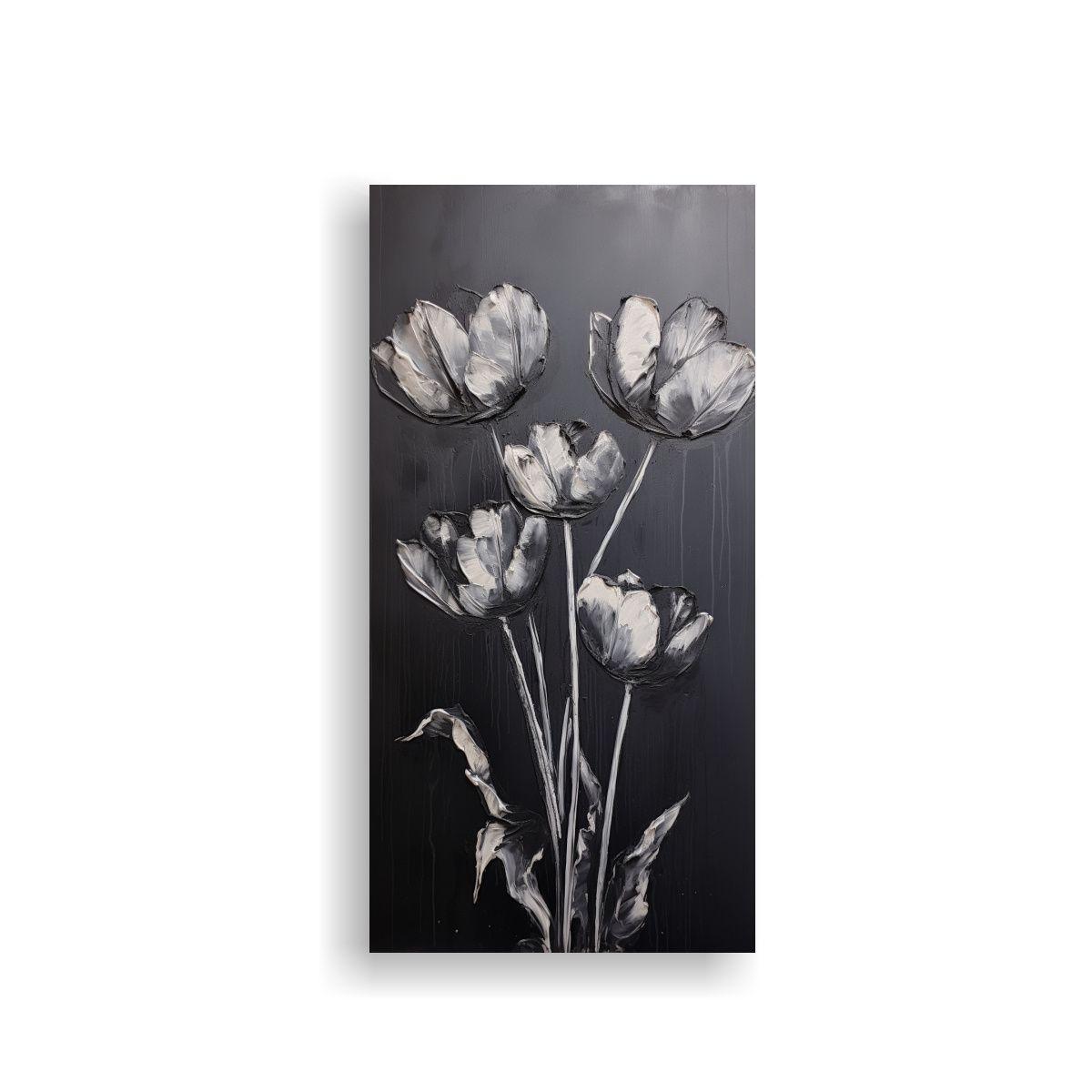 Cuadro Moderno Impresionante De Tulipanes Negros 20x40cm-0