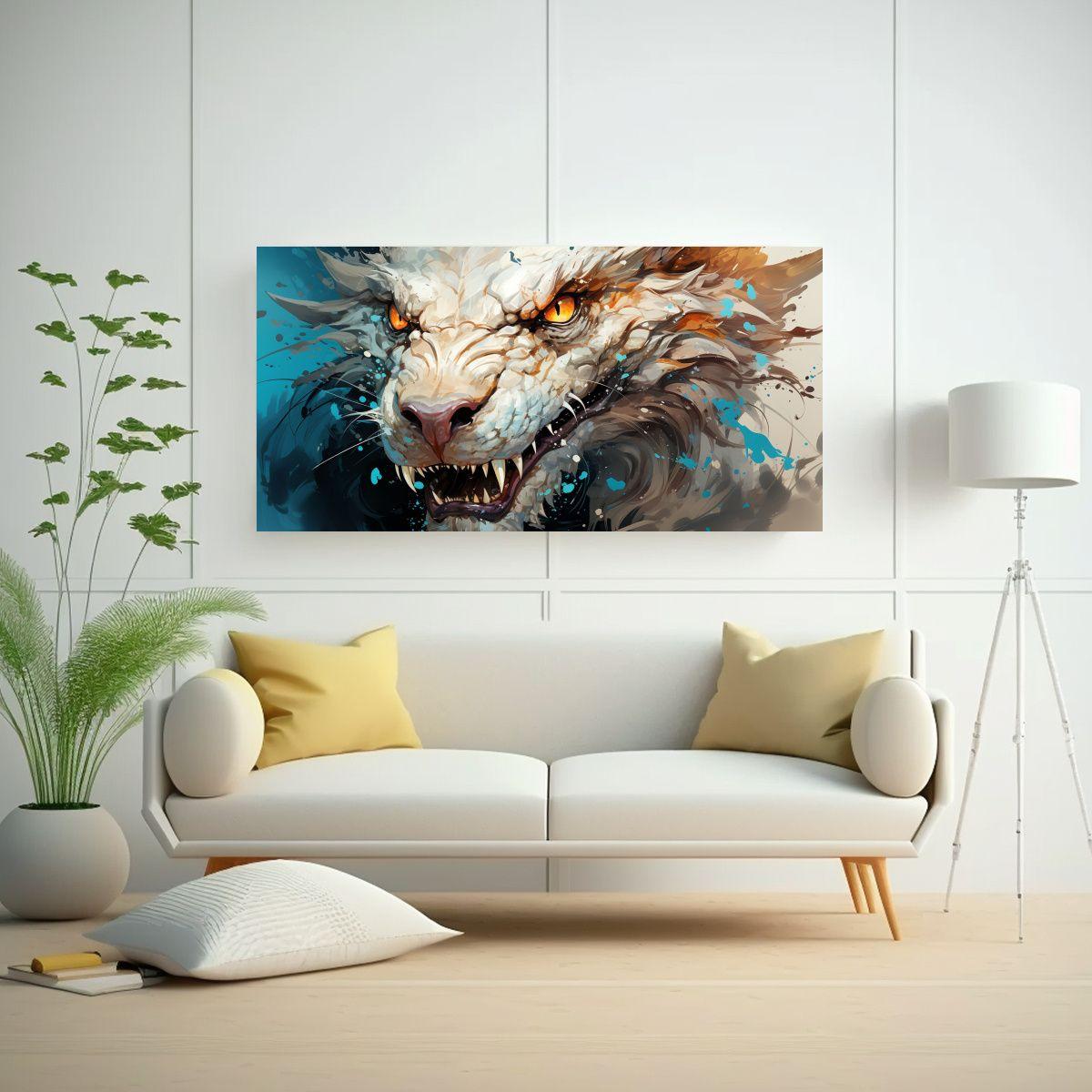 Cuadro Abstracto Vitalidad Dragón Blanco Y Turque 80x40cm-2