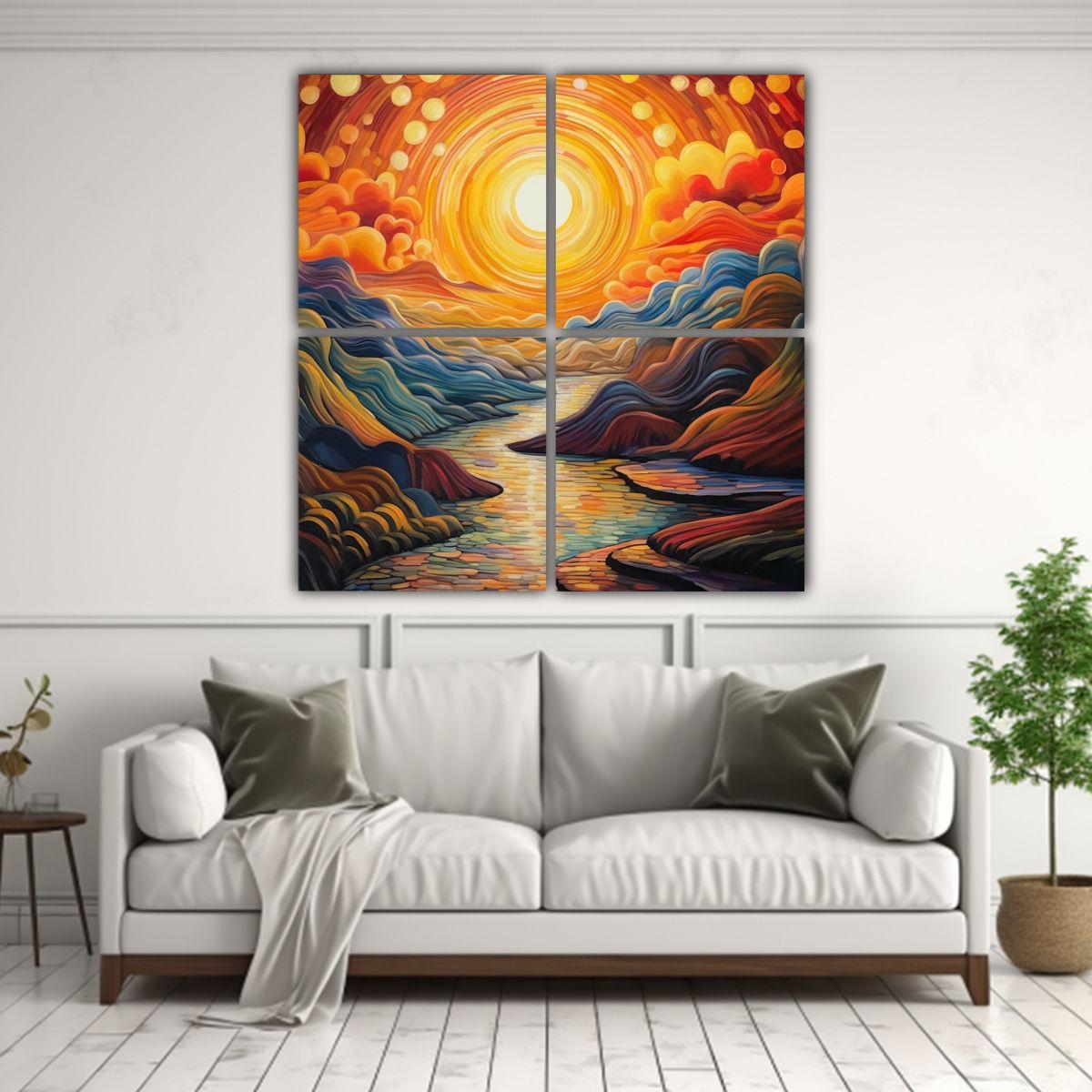 Cuadro Cuadriptico Fotografía Fantasía Amanecer 60x60 Cm-2