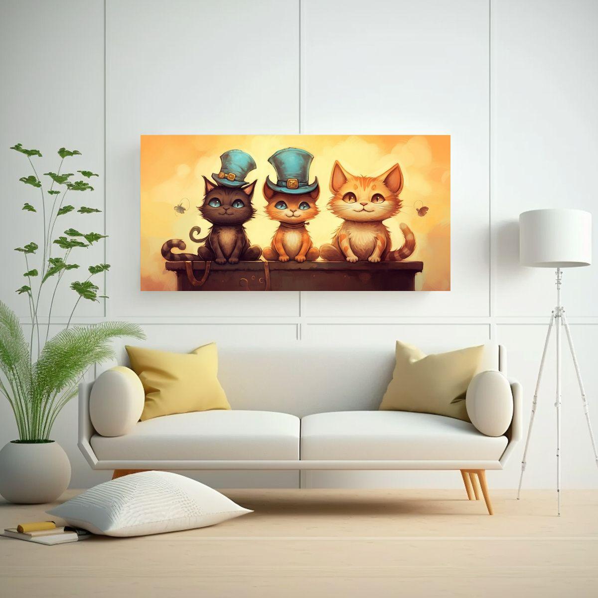 Cuadro Decorativo Gatos En Pila Mirando Al Cielo 60x30cm-2