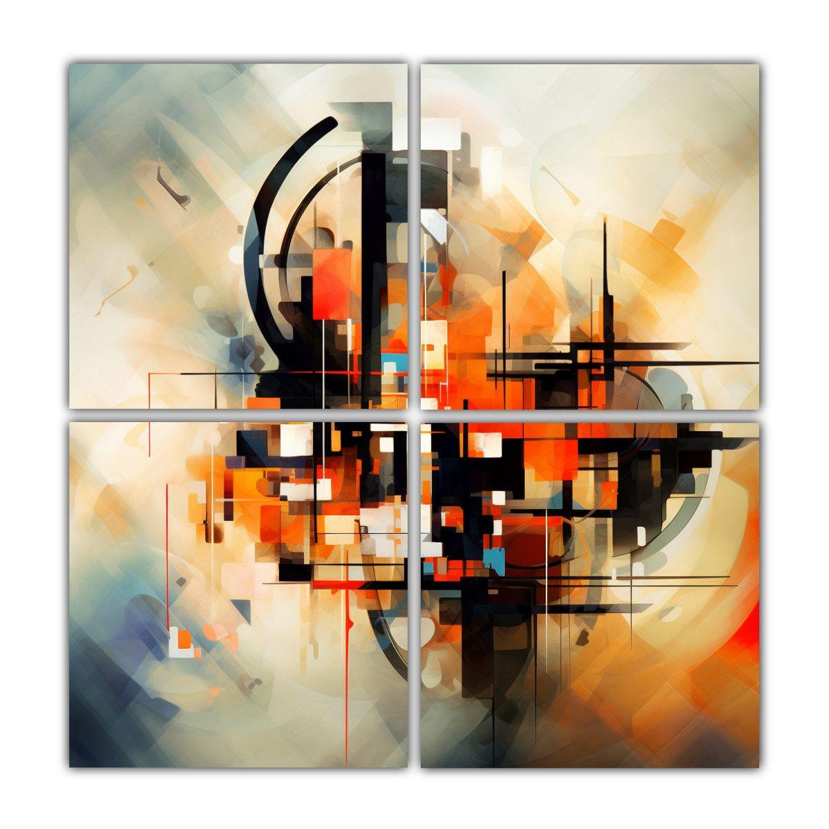 Mural Abstracto Decorativo Con 4 Composiciones 140x140 Cm-0