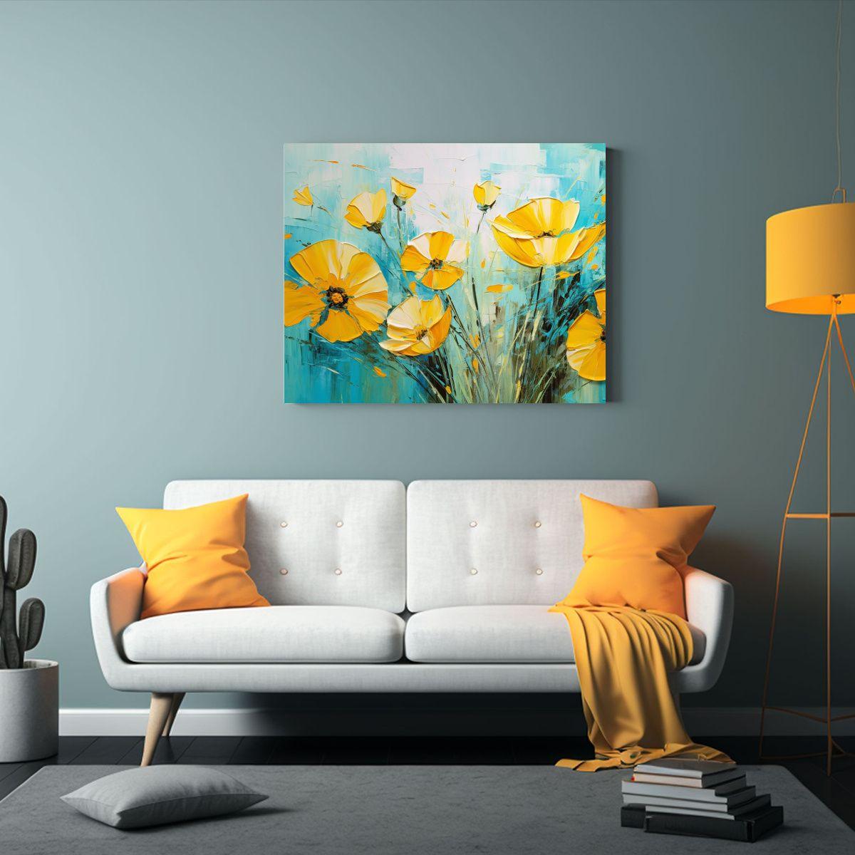 Pintura Floral En Lienzo En Esquema De Colores 90x60 Cm-2