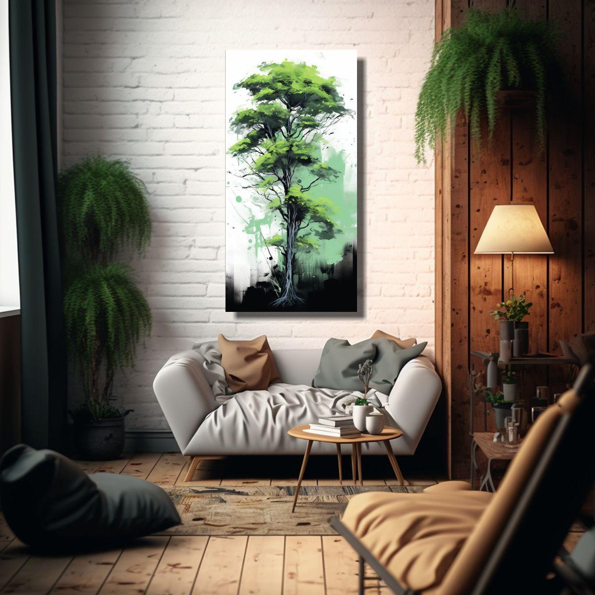 Cuadros Modernos Kauri Tree En Verde Y Negro, 70x140cm-2