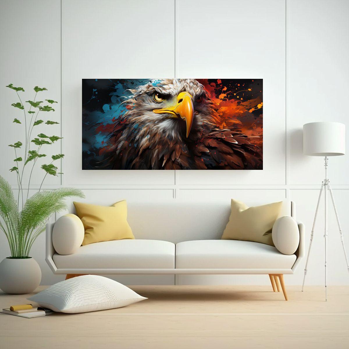 Cuadro Alegre Con Águila En Estilo Acuarela Color 140x70cm-2
