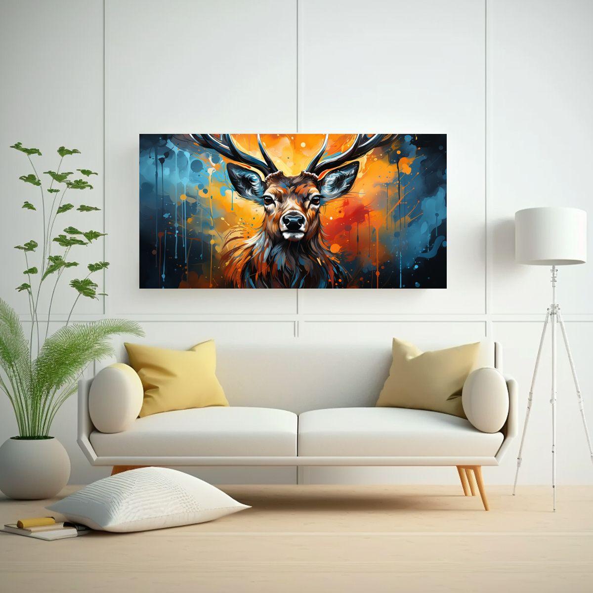 Cuadro Arte Impreso Obra Maestra Ciervo En Colores 140x70cm-2