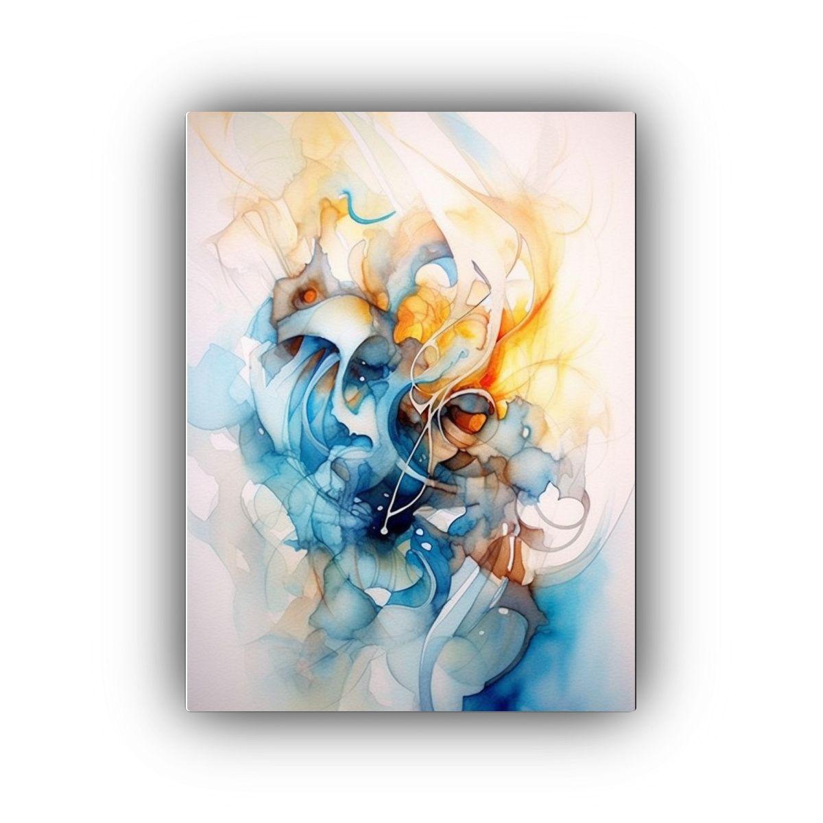 Pintura Acuarela Abstracta De Línea Azul Sobre Fondo Blanco 40x50cm-0