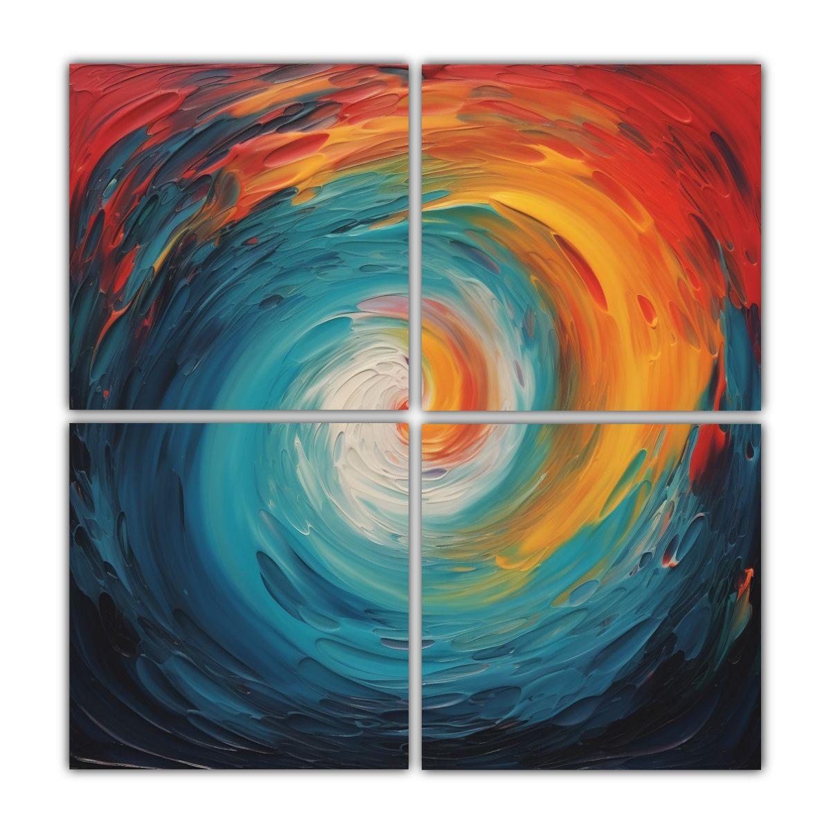 Cuadro Impreso Elegante En Azul Verde Naranja 140x140 Cm-0