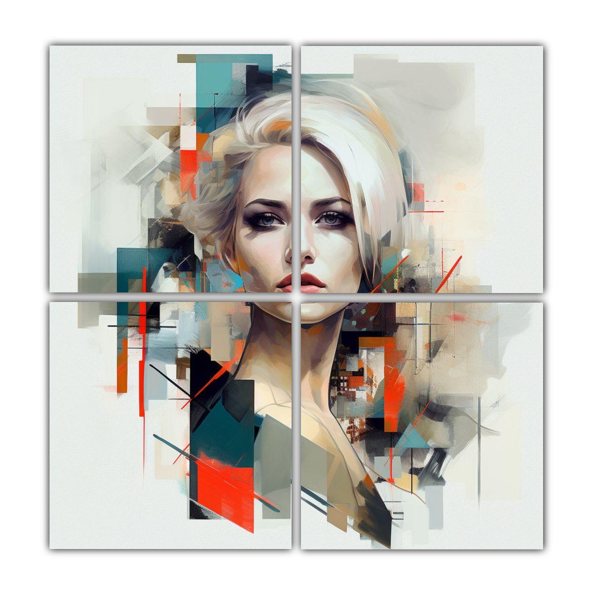 Cuadro De Tela Con Finas Líneas Cálidas, 120x120 Cm-0