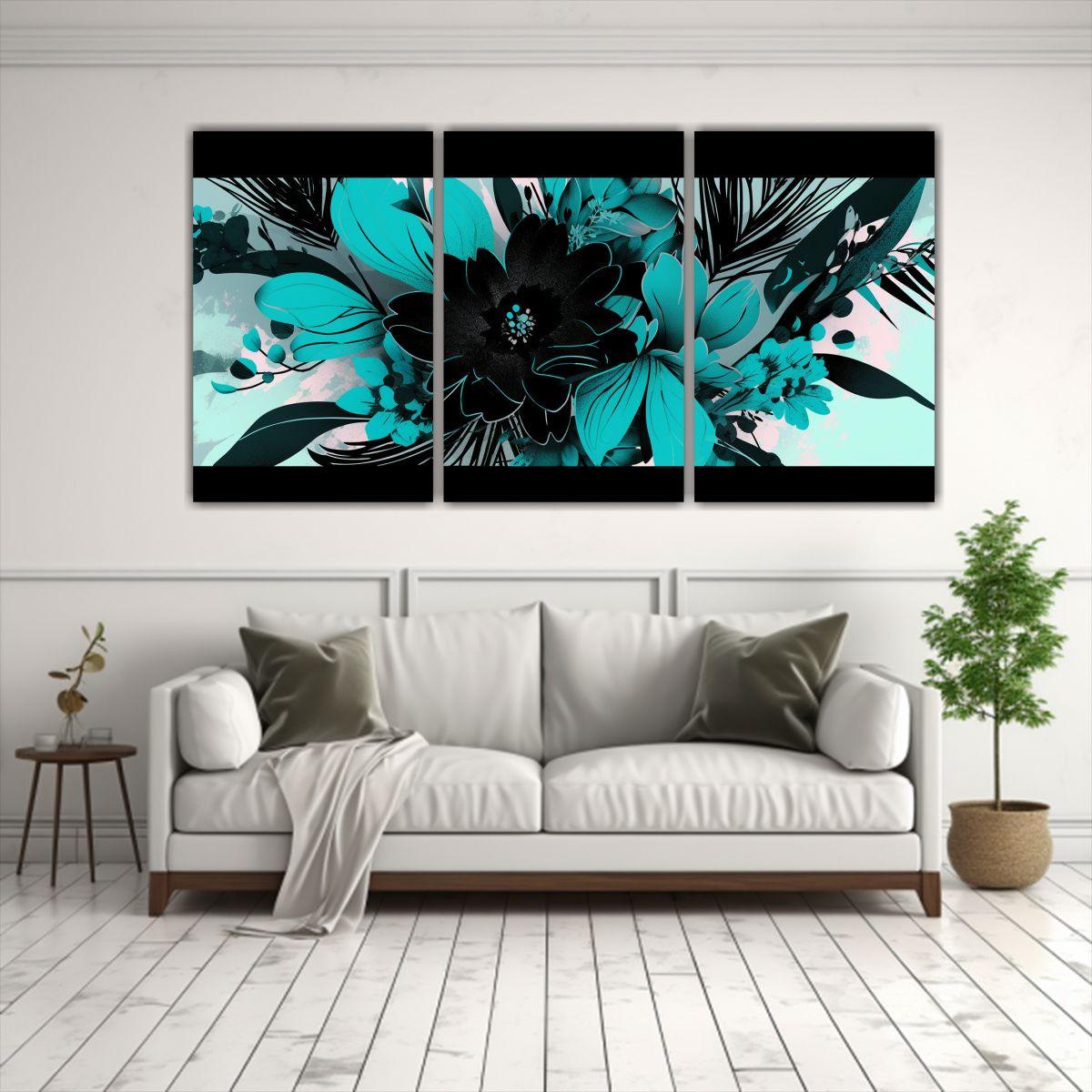 Pinturas Decorativas Con Motivos Turquesa Y Negro 90x45 Cm-2