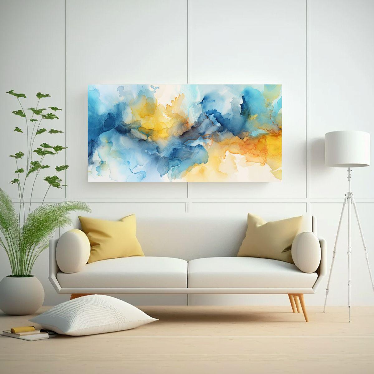 Cuadro Abstracta Manchas Amarillas Celestes 140x70cm-2