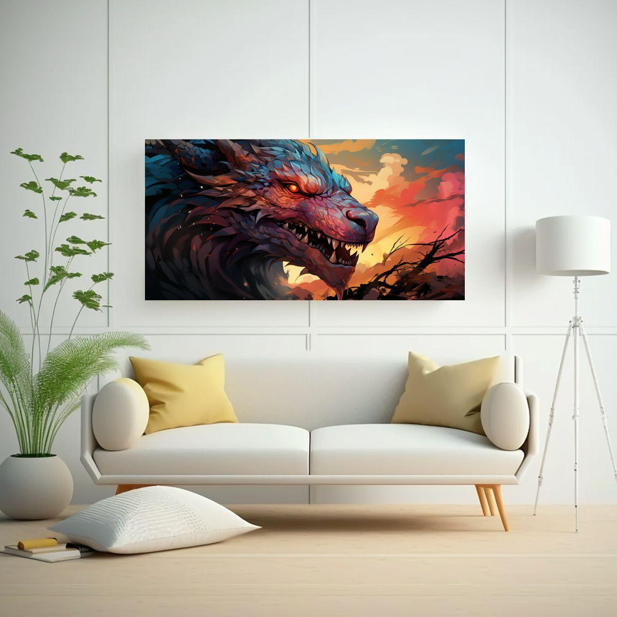Cuadro En Bastidor De Dragón En Tonos Pastel Y Na 100x50cm-2