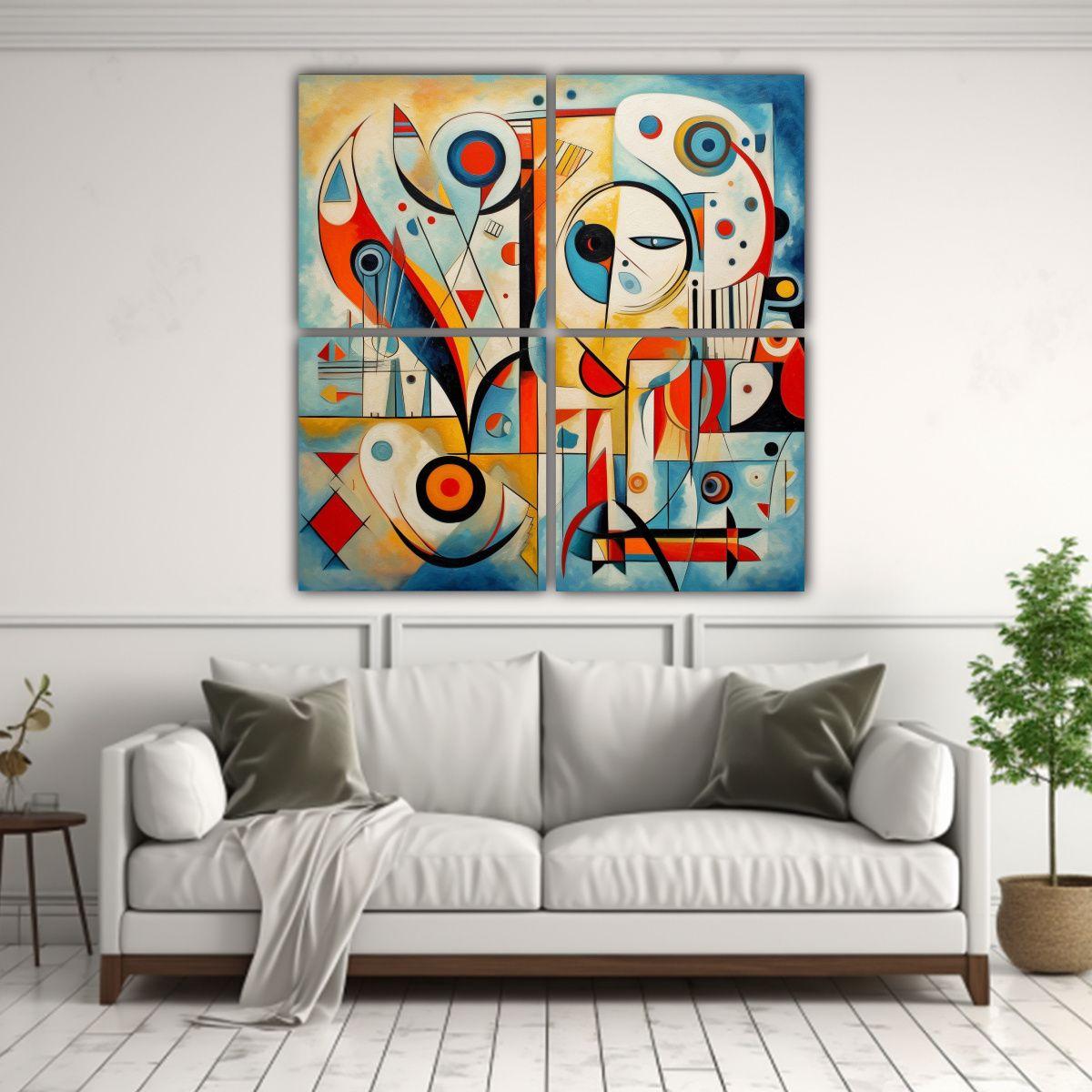 Cuatro Lienzos Arte Abstracto Vintage Estilo 80x80 Cm-2