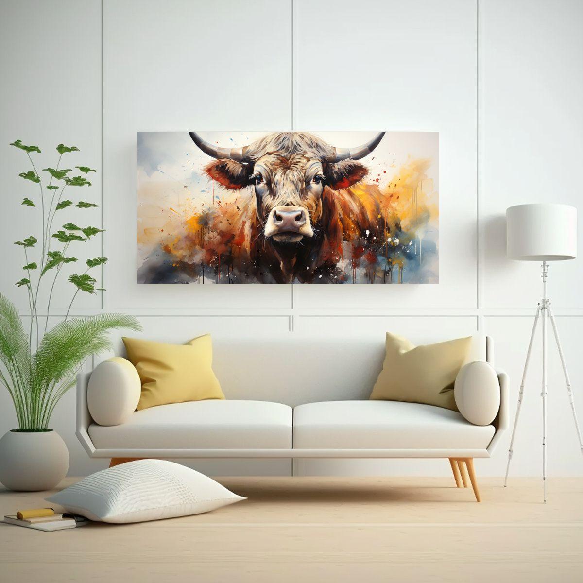 Pintura Acuarela Moderna Exclusiva De Vaca 100x50 Cm-2