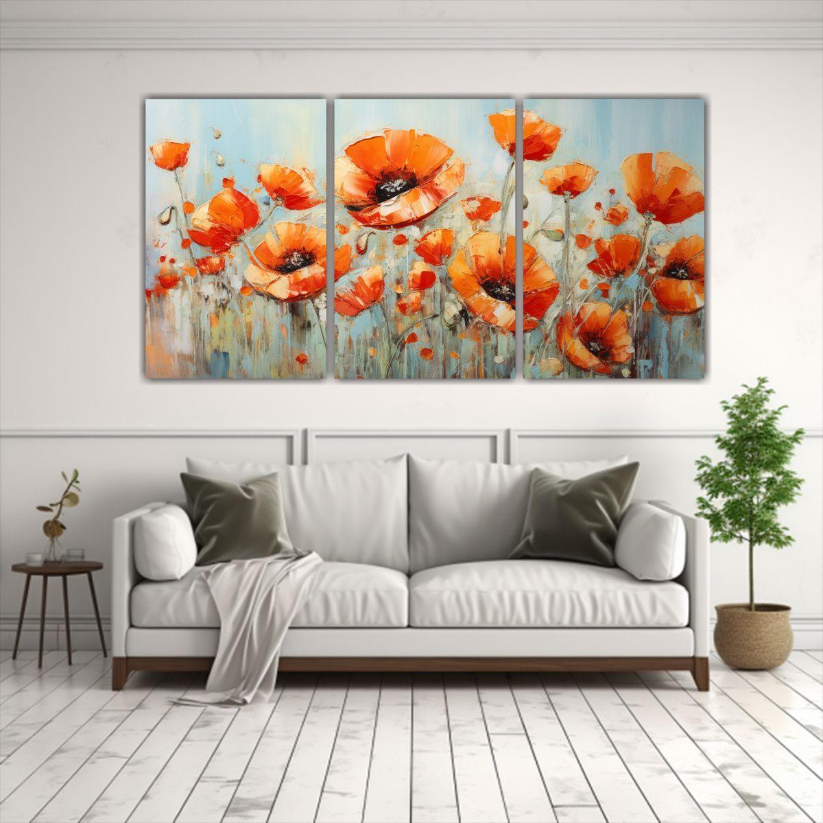 Tres Lienzos Dibujo Escena A Naranjas Estilo 120x60 Cm-2