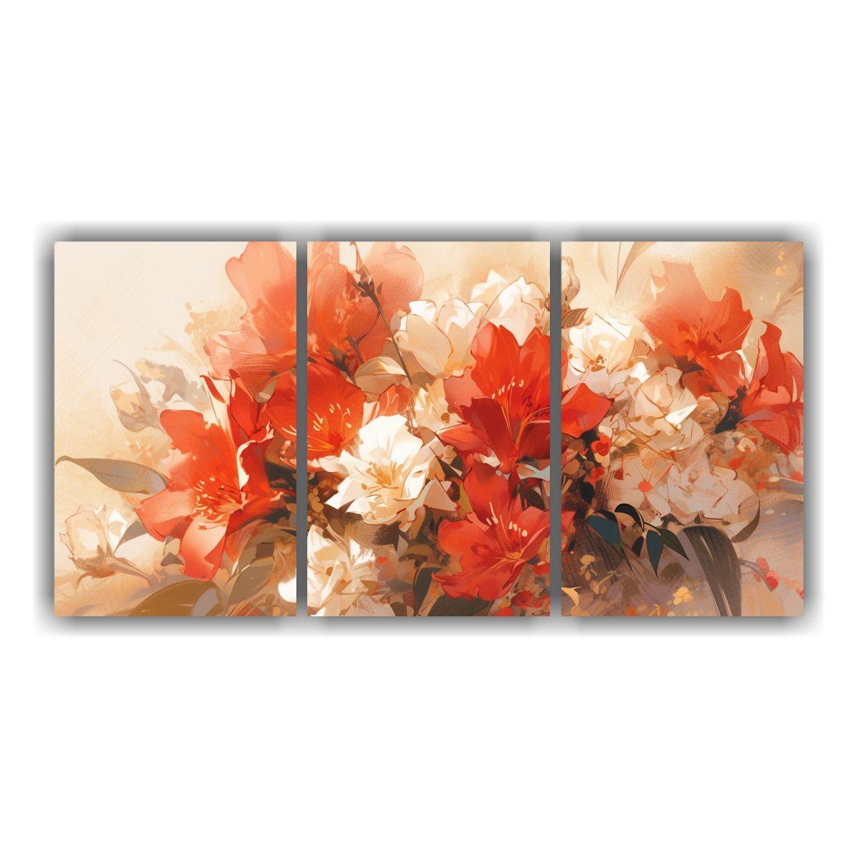 Pintura Lienzo Flores Rojo Y Dorado Arte 150x75 Cm-0