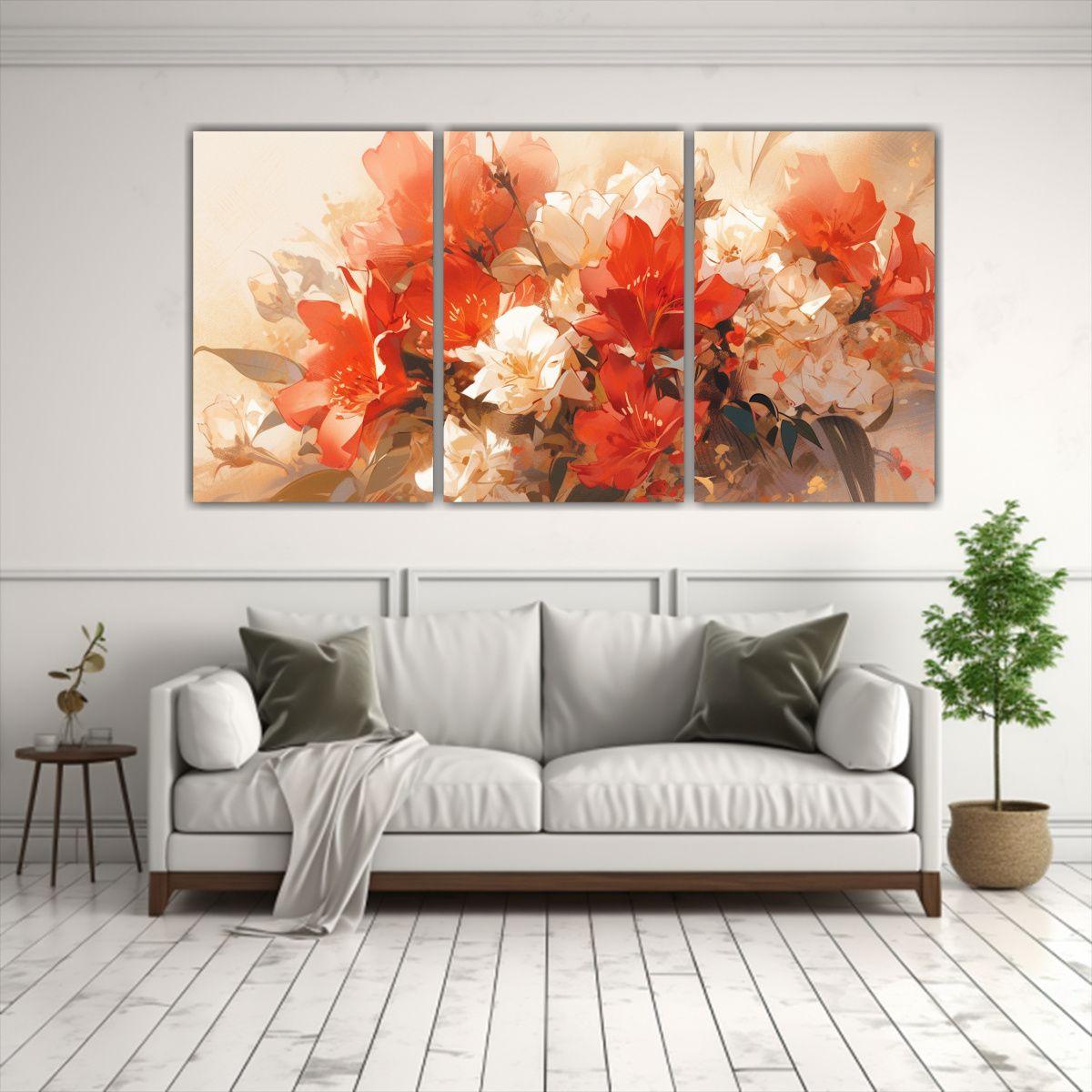Pintura Lienzo Flores Rojo Y Dorado Arte 150x75 Cm-2
