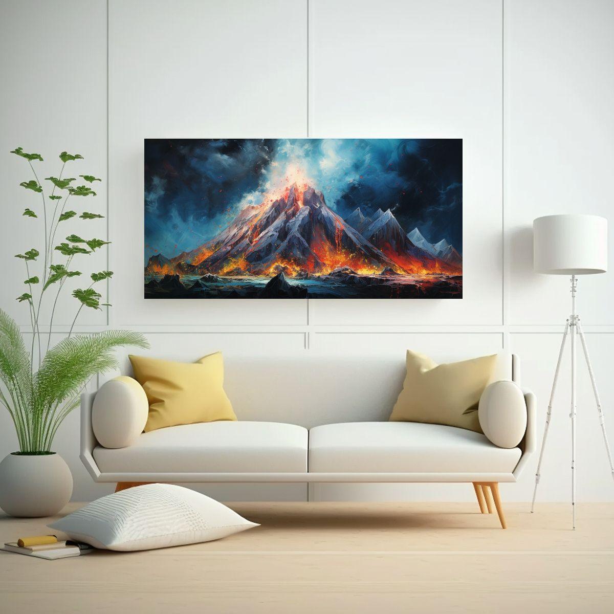 Pintura Abstracta Detallada De Volcán En Lienzo C 100x50cm-2