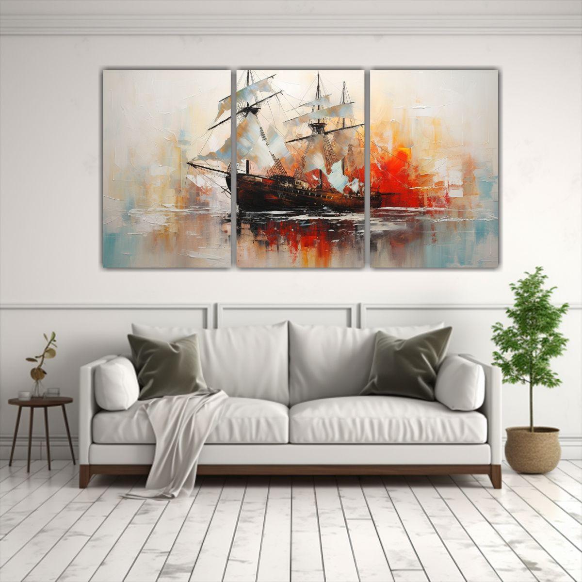Cuadros Barcos Abstractos: Juego De 3 Lienzos 240x120 Cm-2