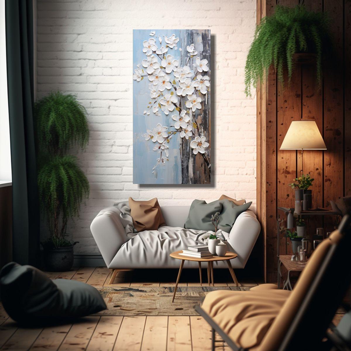 Pintura En Lienzo De Cerezos Blancos En Arte 40x80cm-2