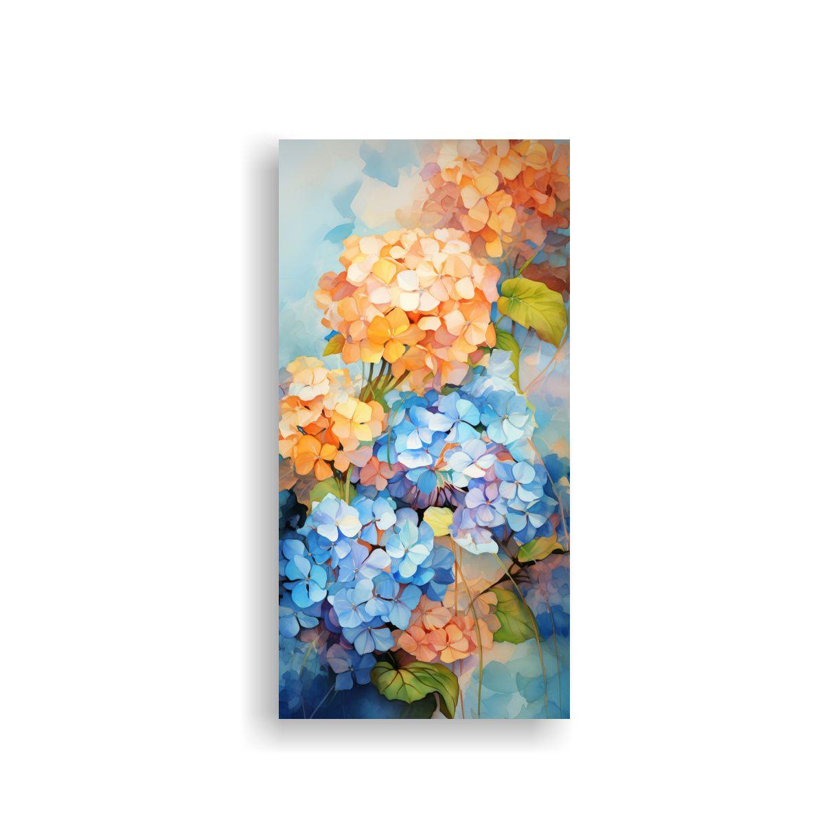 Pintura Abstracta De Hortensias En Tonos Naranja Y 20x40cm-0