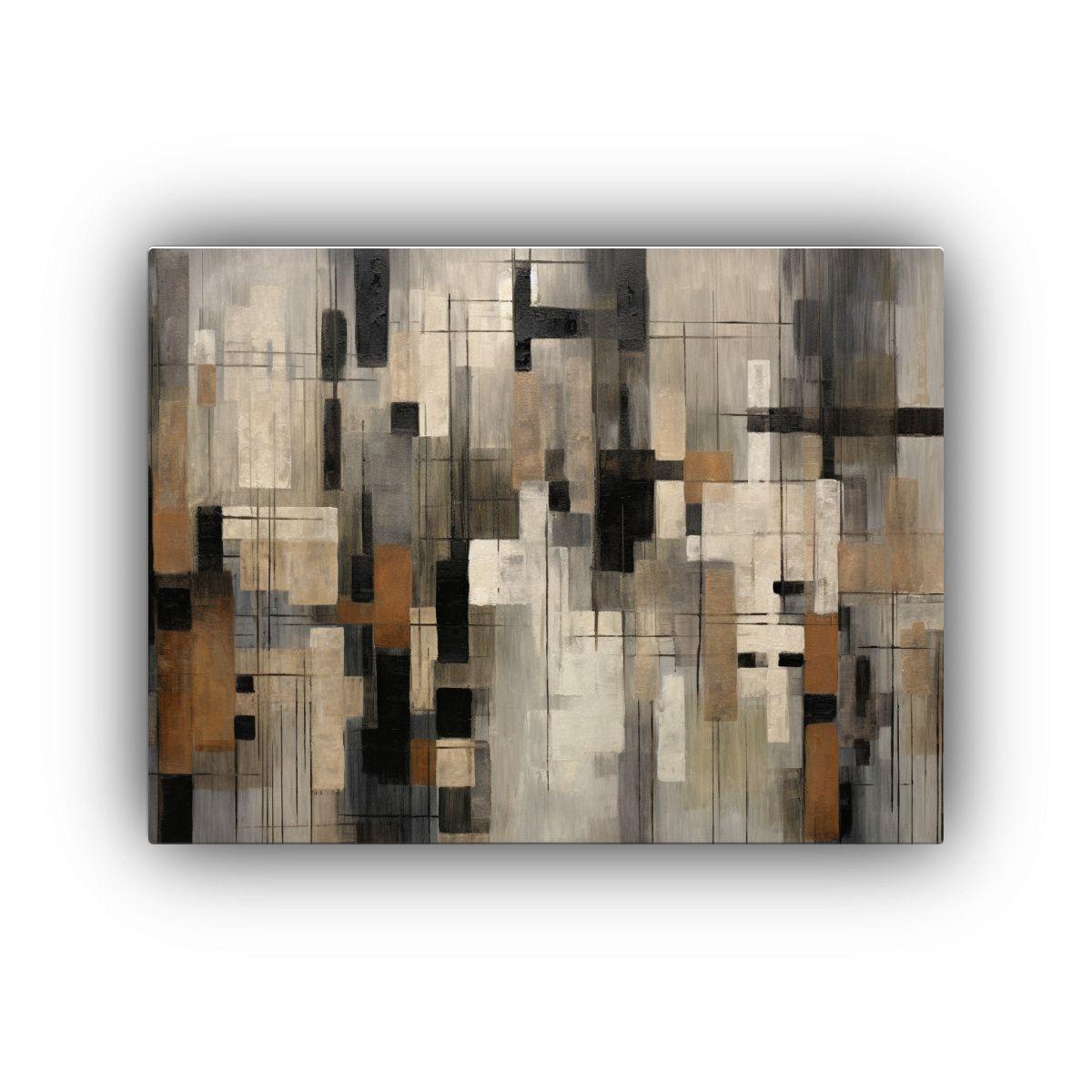 Pintura Abstracta En Negro, Beige Y Gris Para Decoración Mo 60x40cm-0