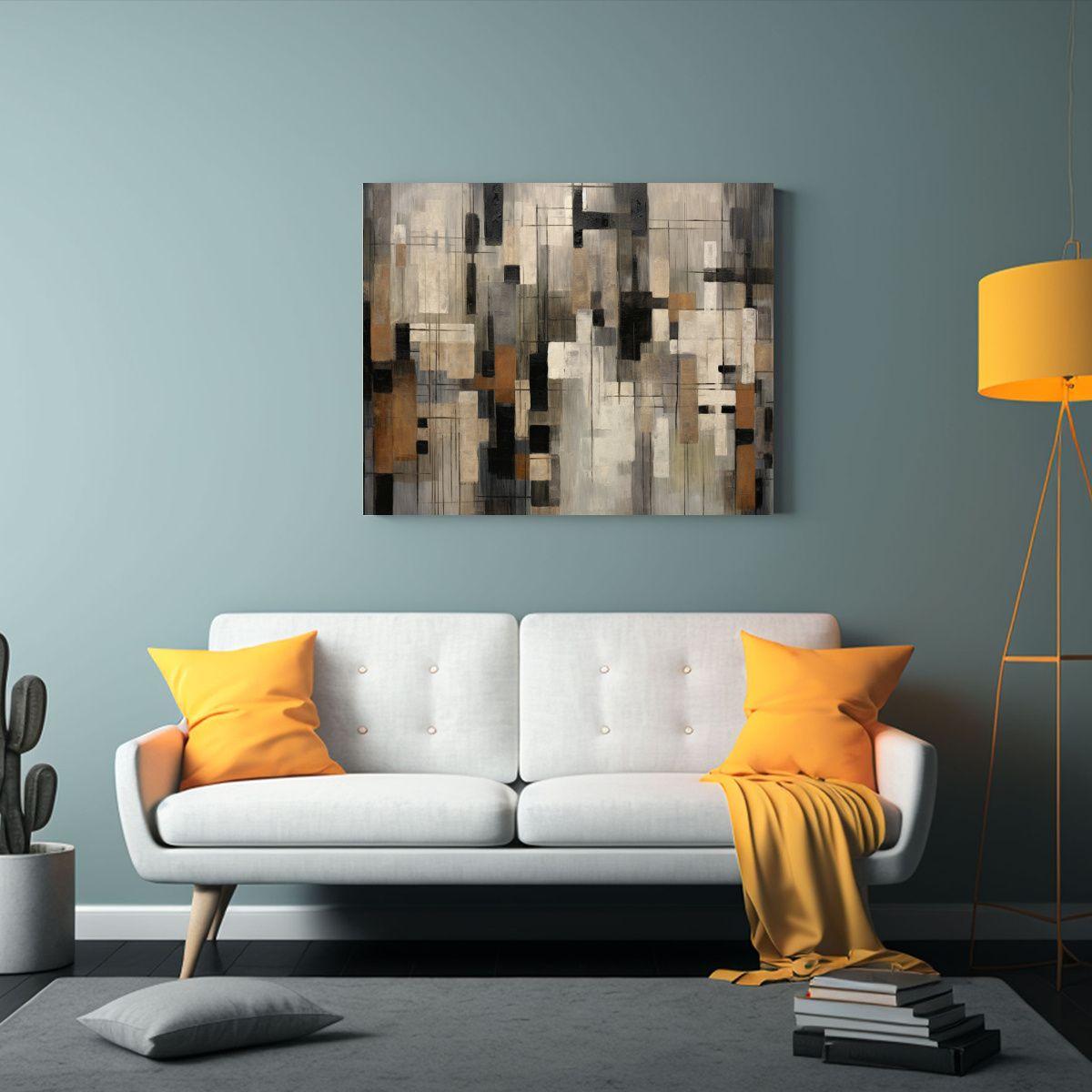 Pintura Abstracta En Negro, Beige Y Gris Para Decoración Mo 60x40cm-2