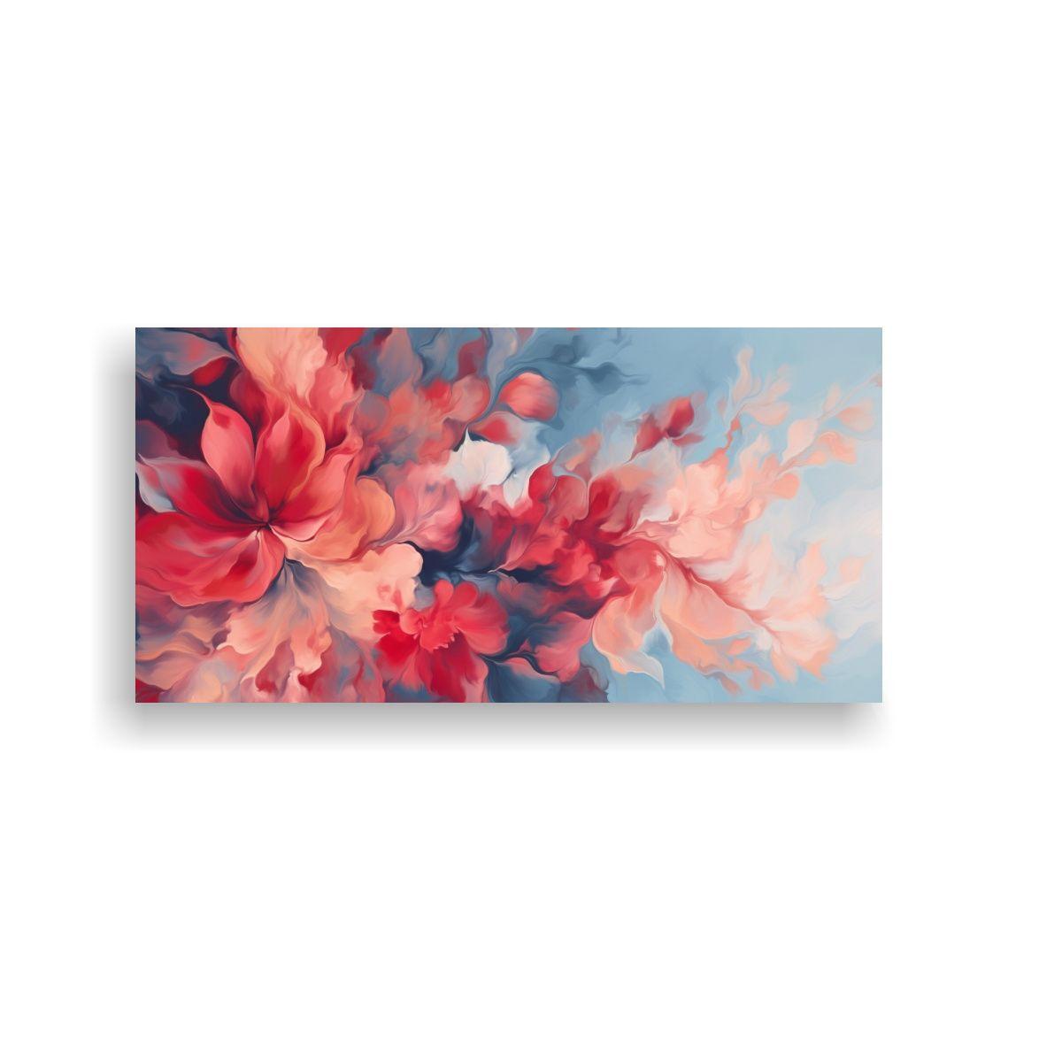 Cuadro Floral Abstracto Rojo Y Azul: Inspiración 80x40cm-0