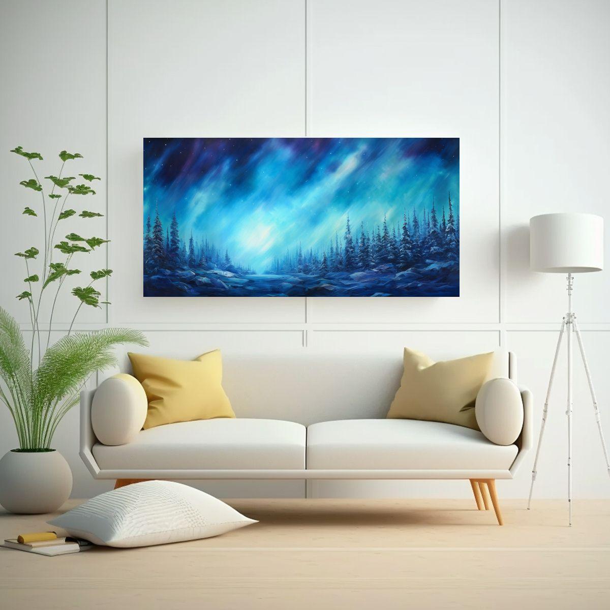 Pintura Abstracta Moderna De Aurora Boreal En Tono 120x60cm-2