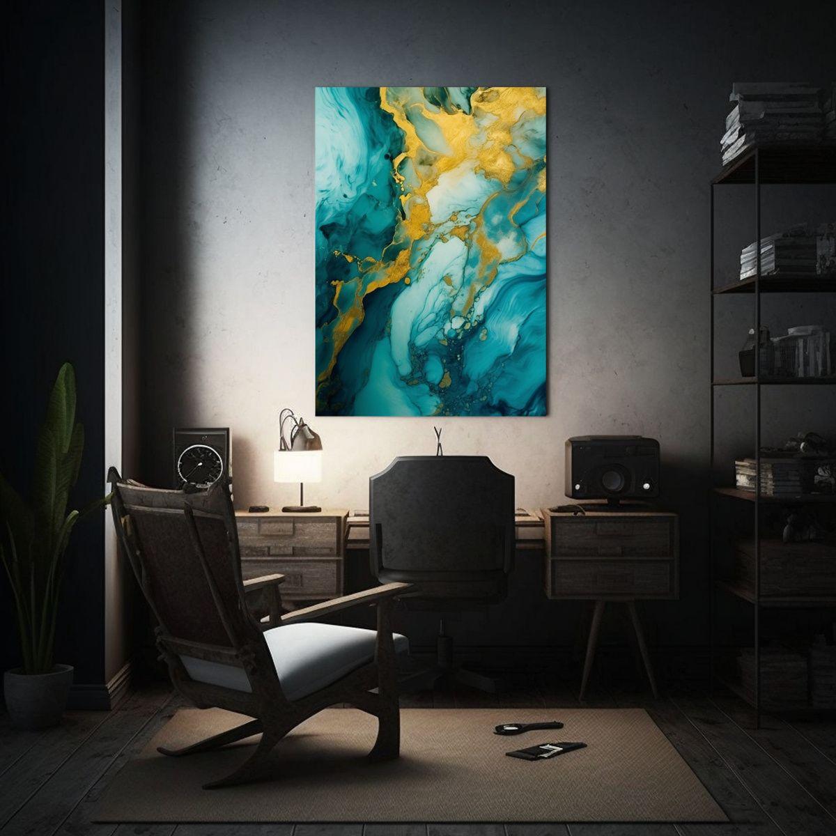 Pintura Con Textura De Fondo En Tela Color Turquesa Claro De 60x90cm-2