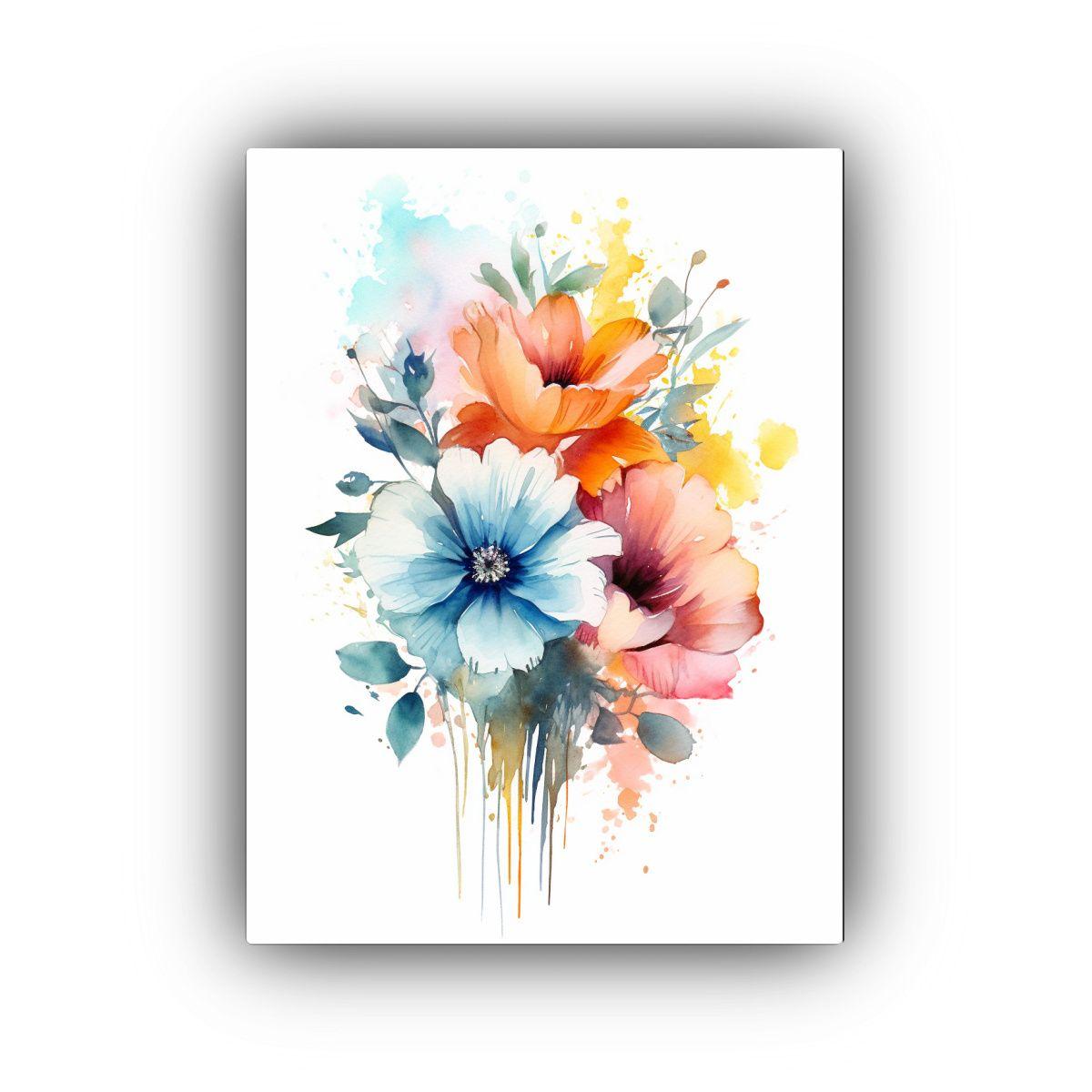 Cuadro De Arte Floral En Acuarela De Fondo Blanco 50x75cm-0