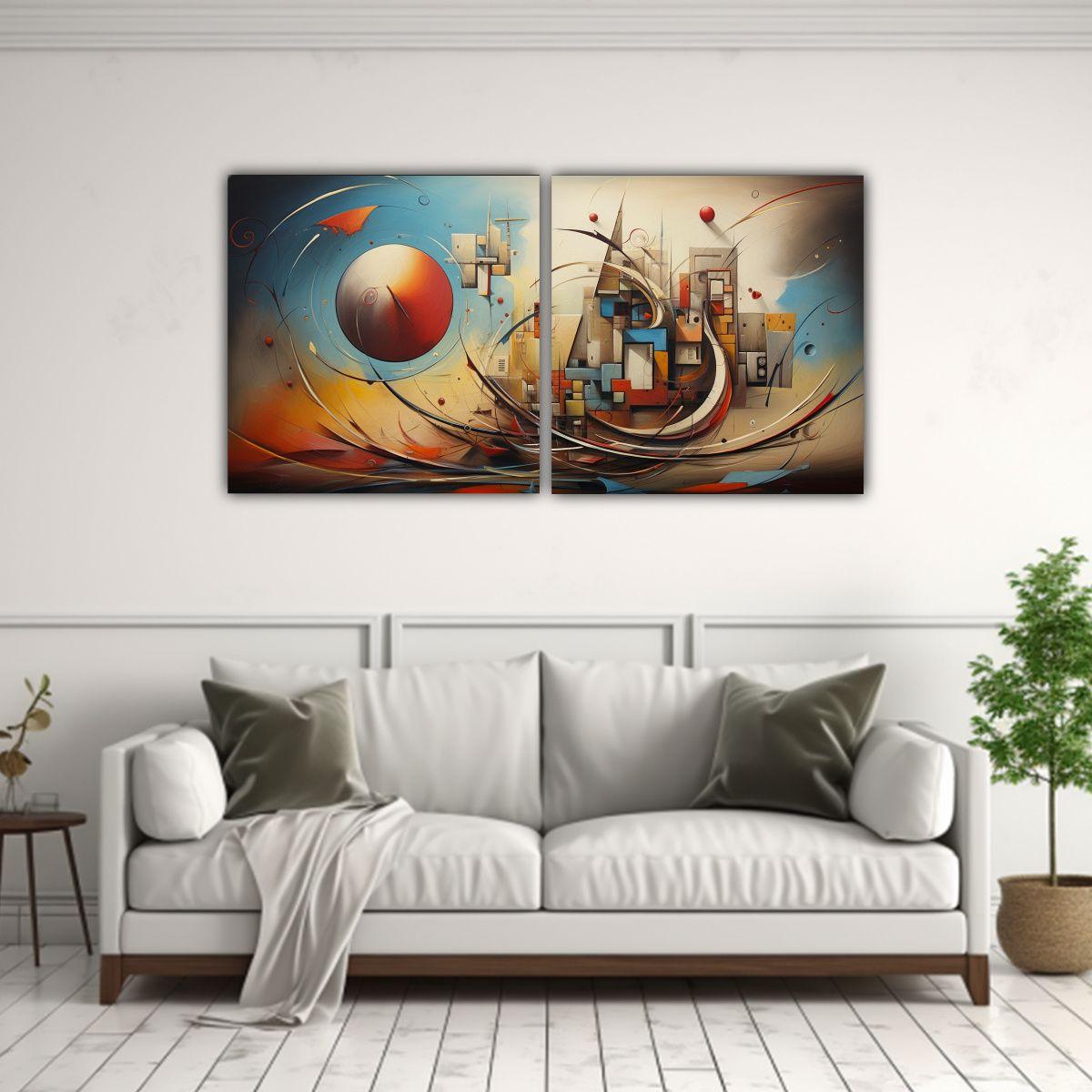 Conjunto 2 Hermosos Cuadros Pintura Abstracta 120x60 Cm-2